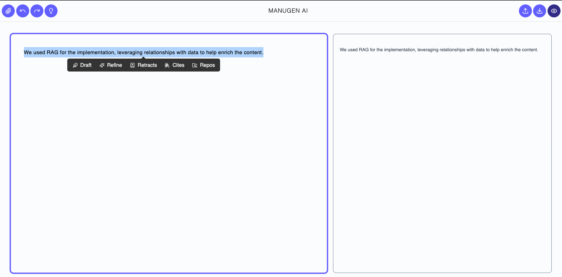 The Cites action provides users with a way to incorporate relevant citations to help strengthen and relate the paper content to other works.